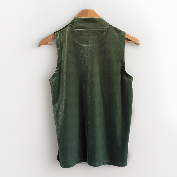 J. CREW/JEANS Green Sleeveless Velvet Mock Neck Blouse Size Small - Picture 3 of 7